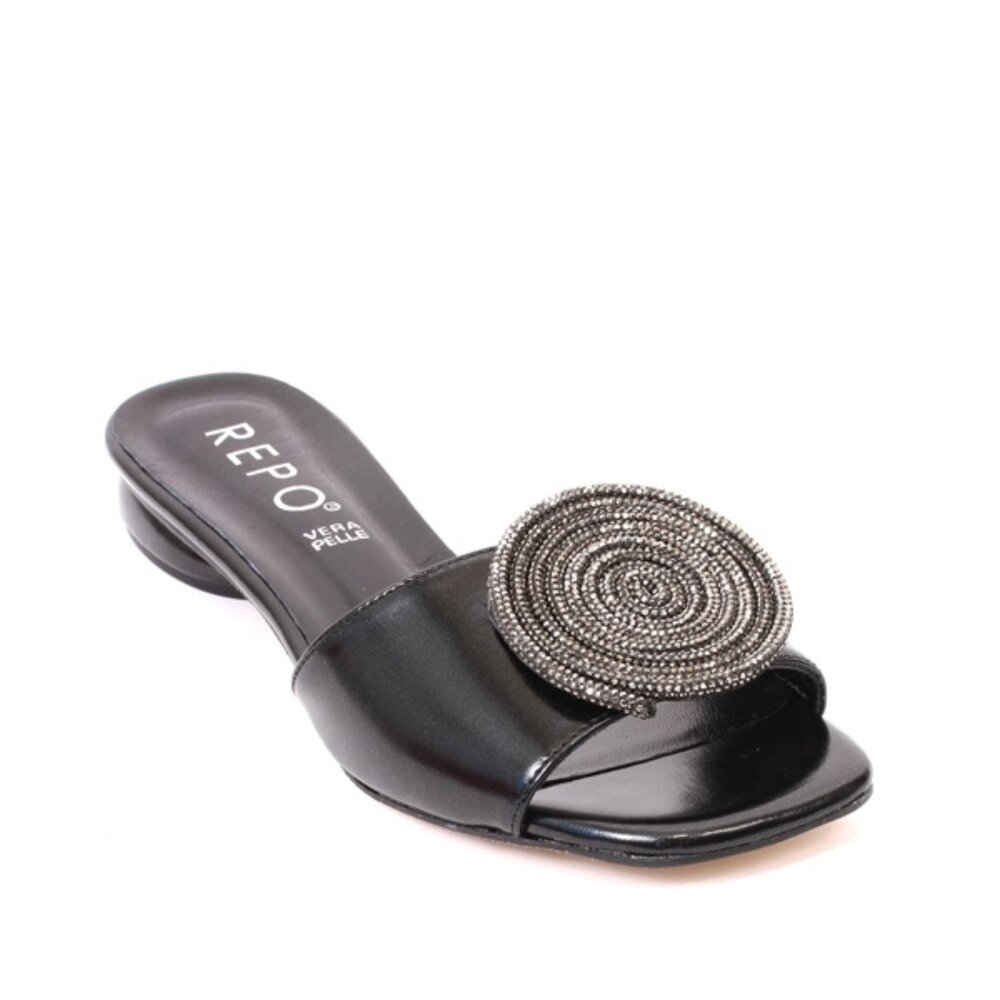 PHIL GATIÈR by REPO 40157b Black Leather Slides Sandals